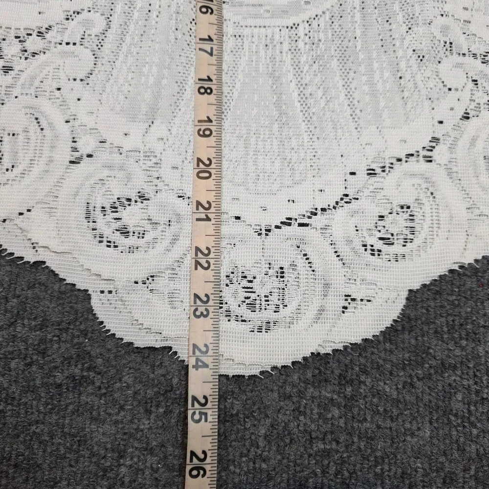 Vintage 2pc White Lace Floral Pink Tulip Cafe Curtain Valance Scalloped Edge
